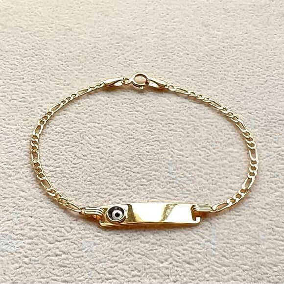 14k solid yellow gold kids bracelet | evil eye ID baby Bracelet | - Picture 3 of 9